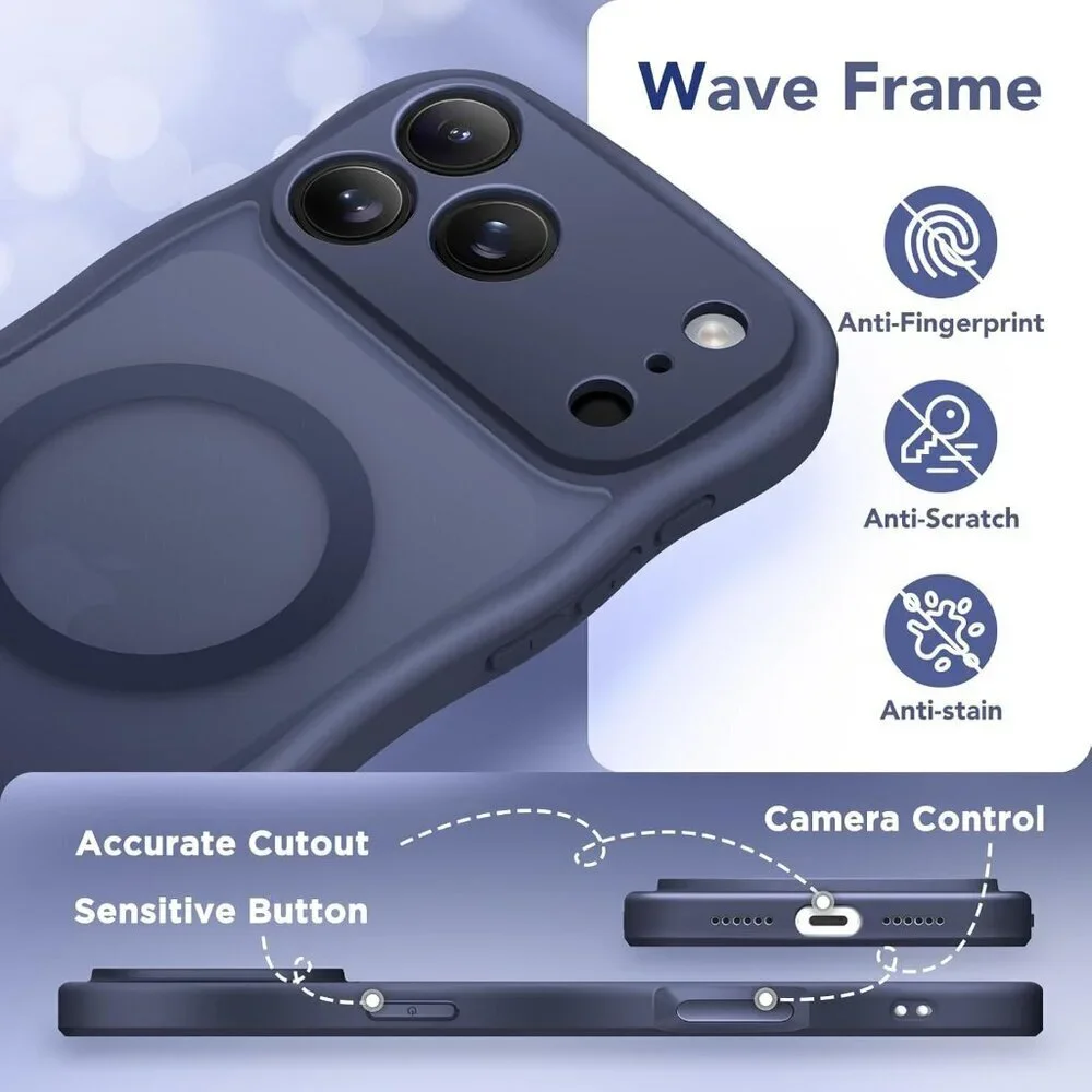 Women Dark Blue Iphone 17 Pro Max Case Full Camera Protection Mag Safe